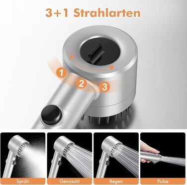 Фільтр для душу MEKO з високим тиском, ручна лійка з 15-шаровою системою фільтрації, шланг 1,5 м, 3 режими, економія води, видаляє хлор, жорстку воду, важкі метали (срібло)