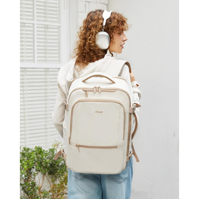 LOVEVOOK Рюкзак для ручної поклажі, 40L, для подорожей, чоловічий/жіночий, для ноутбука 17 дюймів, водонепроникний, рюкзак-валіза, для вихідних, роботи, відпустки, бежевий (бежевий+хакі)