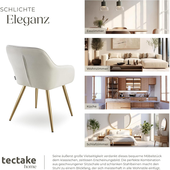 Тектейк® 4 шт. Крісла для їдальні/вітальні з підлокітниками, м'які, Cord, Loungesessel, для кухні, офісу - Кремовий/Золотий набір 4 шт.