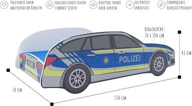 Дитяче колективне ліжко-машина дитяче ліжечко молодіжне 70x140 80x160 із захистом від випадання матрац опціонально Поліцейський автомобіль Поліцейський Дитяче ігрове ліжко 140 х 70 см Поліція