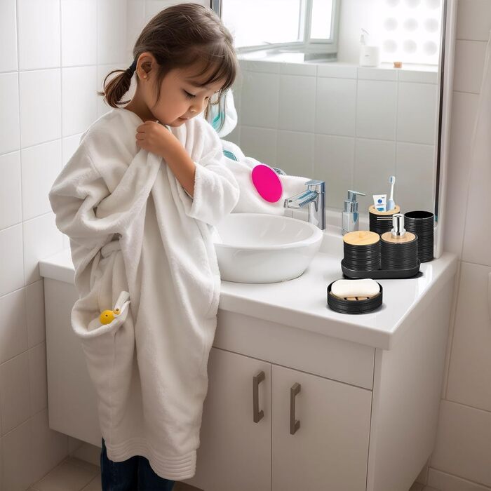 Набір аксесуарів для ванної кімнати IMAVO, 9 предметів, чорний: миска для мила, диспенсер для мила, тримач для зубних щіток, стакан для зубних щіток, тримач для туалетного йоржика, диспенсер для ватних паличок