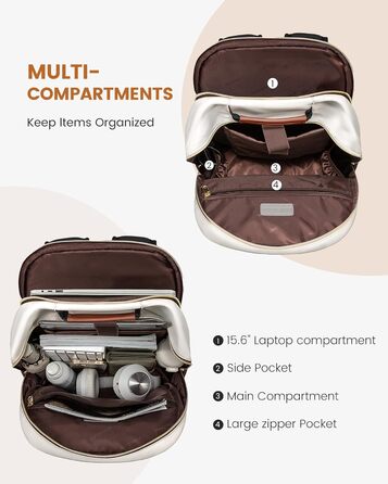 LOVEVOOK Рюкзак для жінок, великий, 15.6 дюймів, сумка для ноутбука, водонепроникний, шкільний рюкзак, для дівчаток-підлітків, чорний, елегантний, для роботи, навчання, подорожей (15.6 дюймів, бежево-чорний-коричневий)