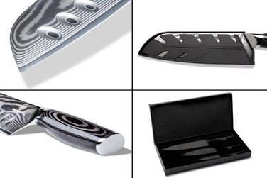 Набір кухонних ножів Wolfblood PRO 3 шт. Дамаск XL (31, 23, 19 см) з нержавіючої сталі 67 шарів, з дерев'яною ручкою, подарункова коробка та захист леза. Перевірено TÜV, твердість 62 HRC