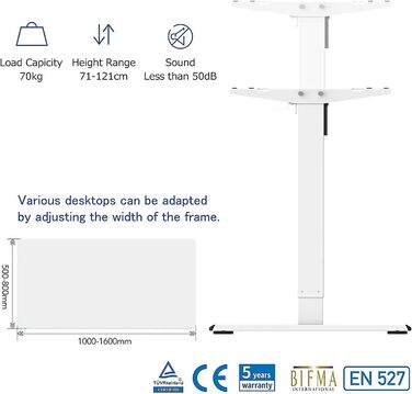 Електричний стіл FLEXISPOT EF1 120x80 см - Швидкий монтаж, ручне управління пам'яттю - Офіс та домашній офіс (білий)