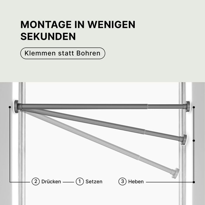 Штанга для душу без свердління 90-160 см, Ø 25 мм, телескопічна штанга для завіс з кріпленнями - для вікон, душу та перегородки - 1 шт. (70-120 см [1 шт.], сіра)