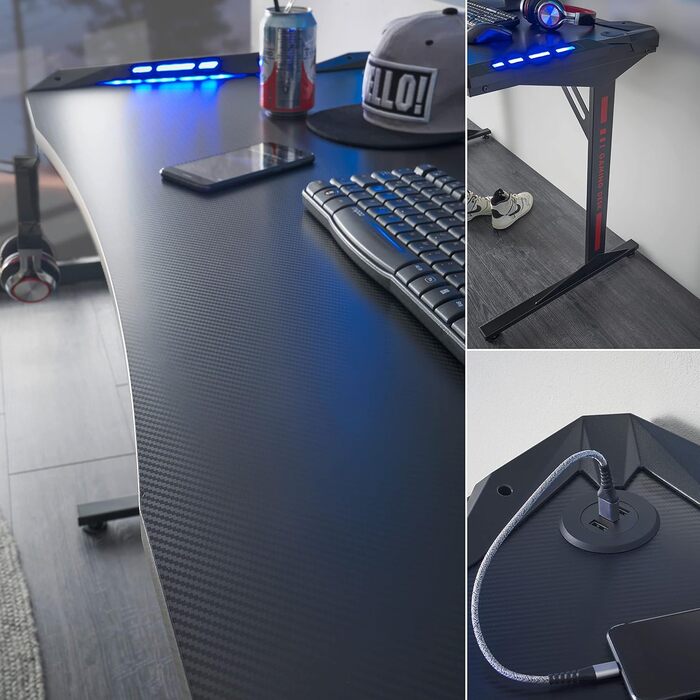 Ігровий стіл Stella Trading BC 3110 з LED-підсвічуванням, USB-портами та тримачем для напоїв - 119 x 78 x 60 см