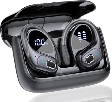 Навушники Aptkdoe Sport Bluetooth 5.3, 75h HiFi, водонепроникність IPX7, вушні гачки, чорний