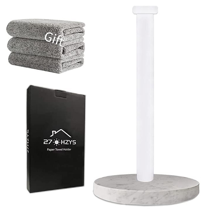 Тримач для паперових рушників на стільницю з мармуровою підставкою для кухні та ванної кімнати, білий