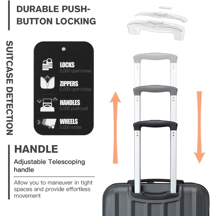 Валіза ABS з жорстким корпусом, 4 колеса та замок, сірий колір, комплект