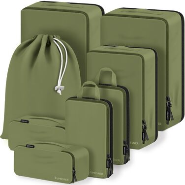 Набір органайзерів для валізи 8 шт, дорожні сумки-пакувальники з косметичкою, Army Green