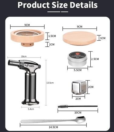 Набір для копчення коктейлів: факел, 8 смаків, тріски, ліхтарик, форма для льоду, аксесуари для віскі, інфузія