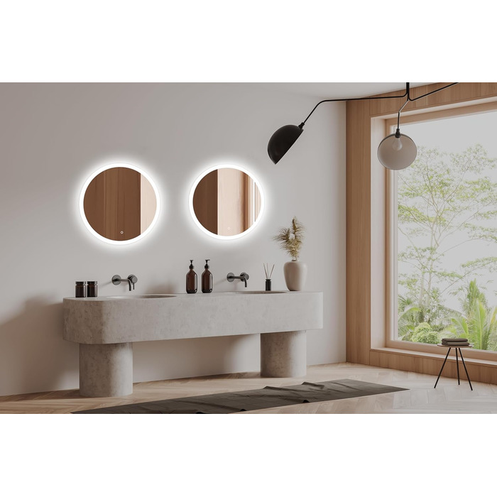 Круглий дзеркало для ванної кімнати 80 см з LED підсвічуванням та сенсорним вимикачем