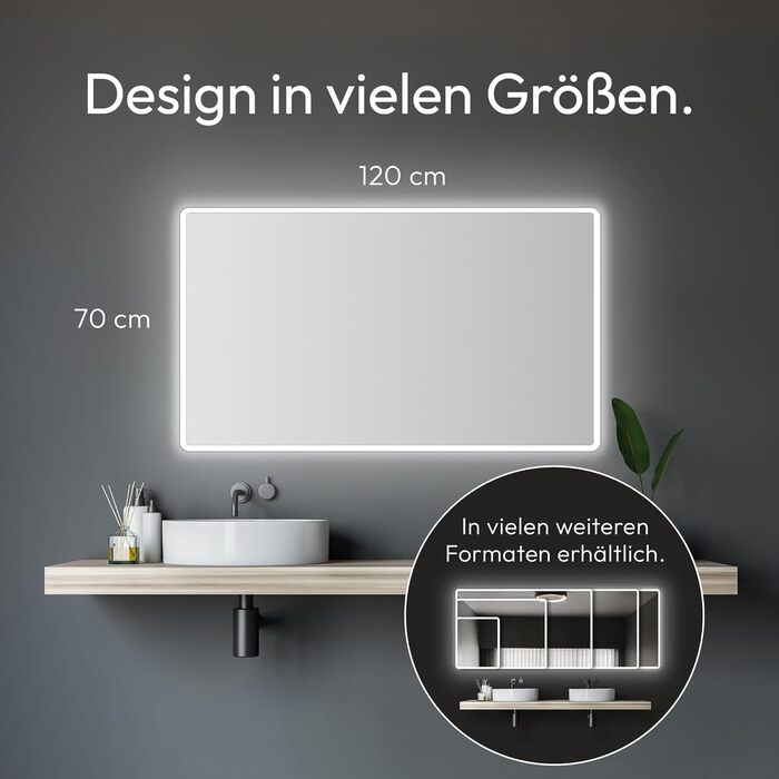 Дзеркало для ванної кімнати Talos Moon з підсвічуванням 120x70 см - вологостійке, з алюмінієвою рамою, нейтральне біле світло