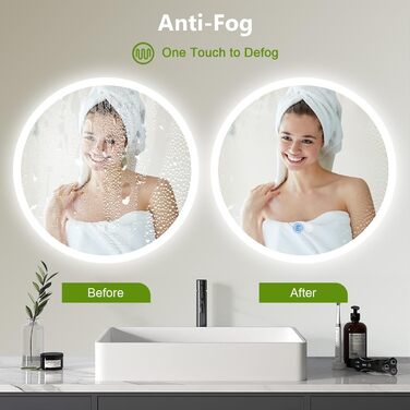 LED дзеркало для ванної кімнати AllRight з підсвічуванням 50 см, кругле, димування, 3 кольори світла, сенсорне керування, антизапар, для макіяжу та гоління