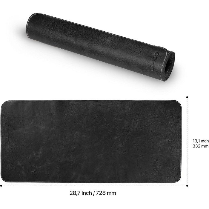 Килимок для миші Londo Echtleder, великий, з антиковзаючою основою та гладкою поверхнею (чорний)