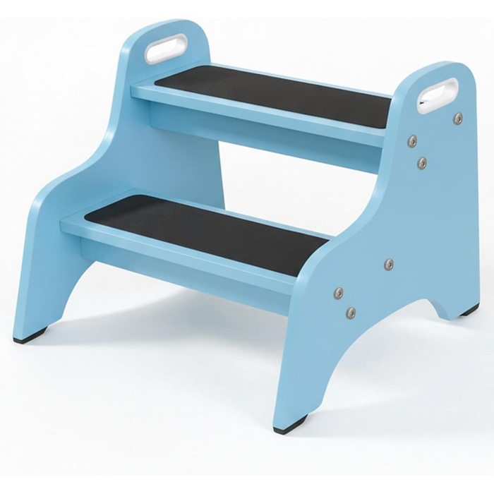 Дерев'яний трисходовий стільчик для дітей Tritthocker – безпечний, з антиковзним покриттям, для ванної та кухні, скандинавський дизайн, колір: натуральний (блакитний)