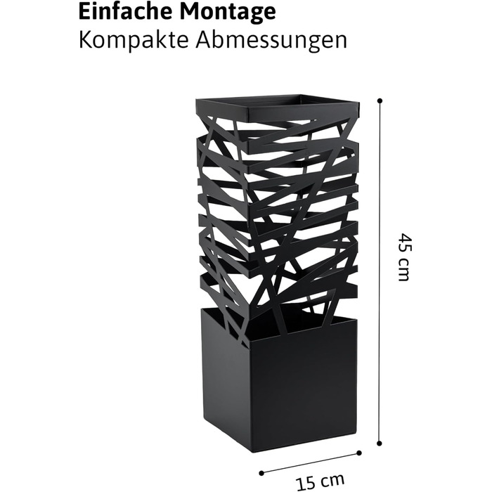 Підставка для парасоль підставка 'Maxi' з металу з піддоном для збору води та гачками - Економія місця 34x14x46 см - Елегантний чорний колір - Ідеально для декорування прихожого та входу (Classic - Чорний)