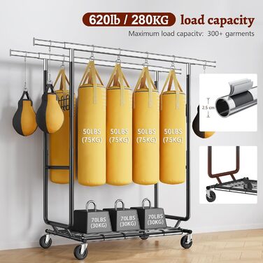 Стійка для одягу на колесах FAVOOOSTY, металева, мобільна, до 200 кг, чорна, 2 стійки