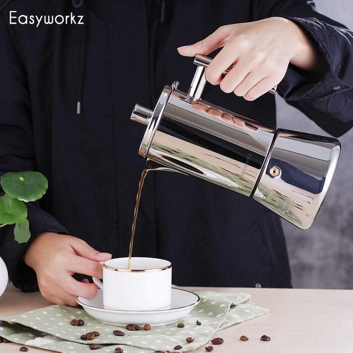 Еспресо-машина Easyworkz Diego для плити, Італійська кавоварка з нержавіючої сталі, кавник мокко на 6 чашок, кавник для еспресо на 300 мл