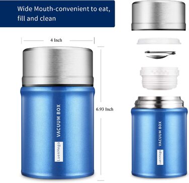 Термос LuenHego-ізольований харчовий контейнер, 750 мл, харчовий термос, вакуумний з нержавіючої сталі, зберігає їжу в теплі, герметичний, з подвійними стінками, з вакуумною ізоляцією, контейнер для супу-темно-Фіолетовий (Королівський синій)