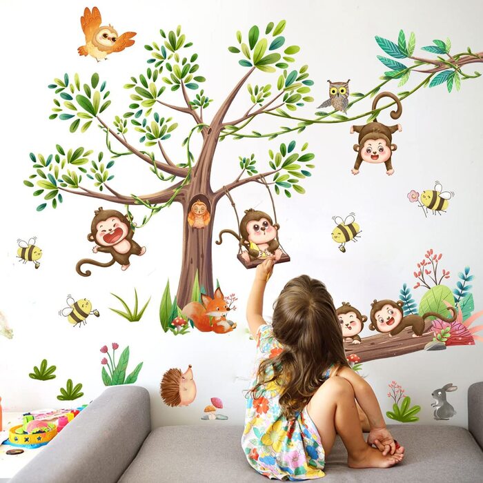 Самоклеюча наклейка на стіну Хаофудзі, наклейка на стіну для дитячої кімнати, великі наклейки на стіну, для хлопчиків, Лісові тварини, джунглі, дерево, Сафарі, настінні малюнки, наклейки на стіну для маленьких хлопчиків, декоративні шпалери, Настінний дек