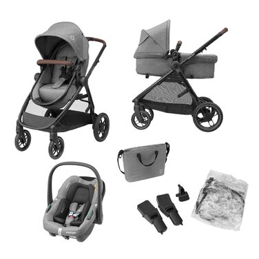 Дитяча коляска 3 в 1 Maxi-Cosi Zelia S Trio Grey з автокріслом CabrioFix S i-Size, 0-4 роки, до 22 кг, компактна, складна, з аксесуарами та пеленальною сумкою