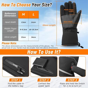 NEEOSI Обогревні рукавиці для чоловіків, 3-рівневий обігрів, акумулятор 7.4V 20000mAh, до 12 годин роботи, водонепроникні для альпінізму, походів, велоспорту, кемпінгу (L)