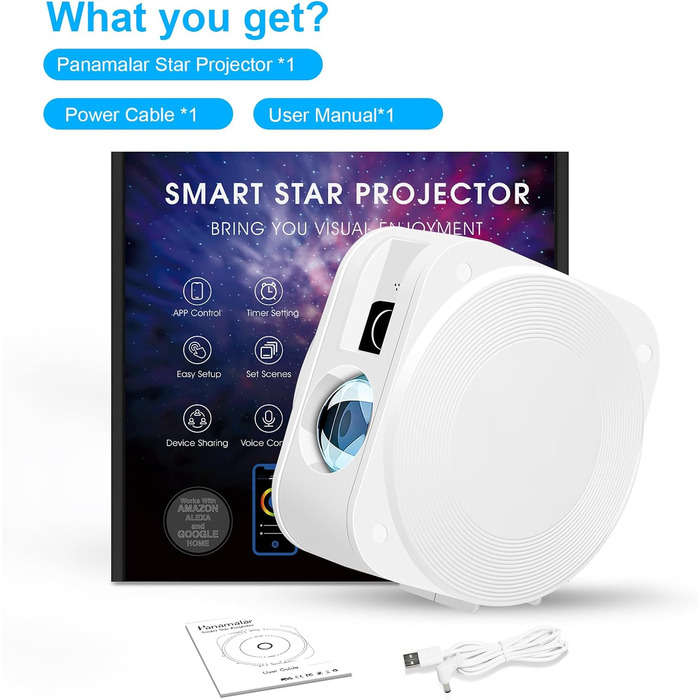 Проєктор зоряного неба PANAMALAR Smart WiFi LED Galaxy для дітей з голосовим керуванням Alexa, таймером, нічник - подарунок на день народження, Різдво (SK23-Білий)