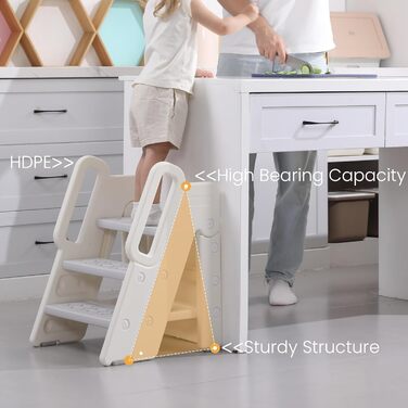 Триттлер Hoopyosms для дітей, 2/3-рівневий, регульована висота, складна конструкція, з поручнями, антиковзаюча поверхня, для ванної та кухні, сірий