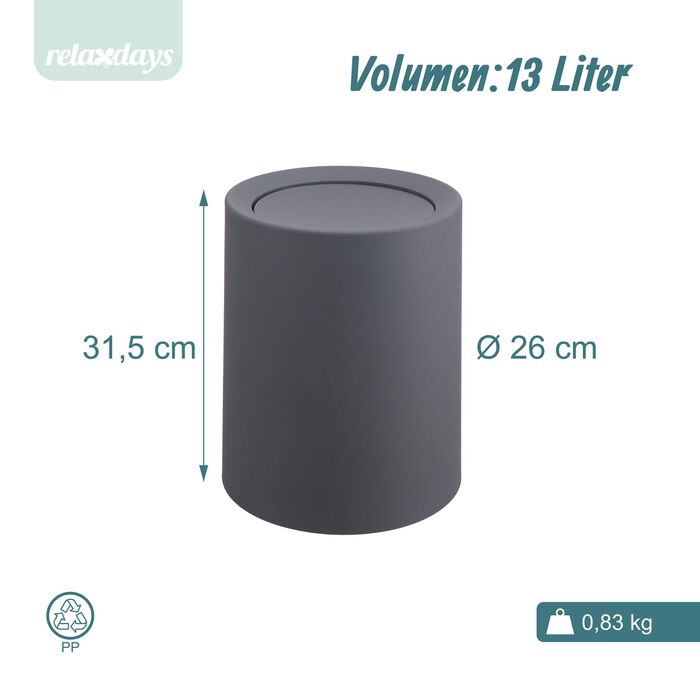 Відро для сміття Relaxdays з кришкою-качалкою, 13 літрів