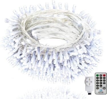 Гірлянда святкова 100м, вологостійка, для дому та саду, з пультом, 8 режимів, біла