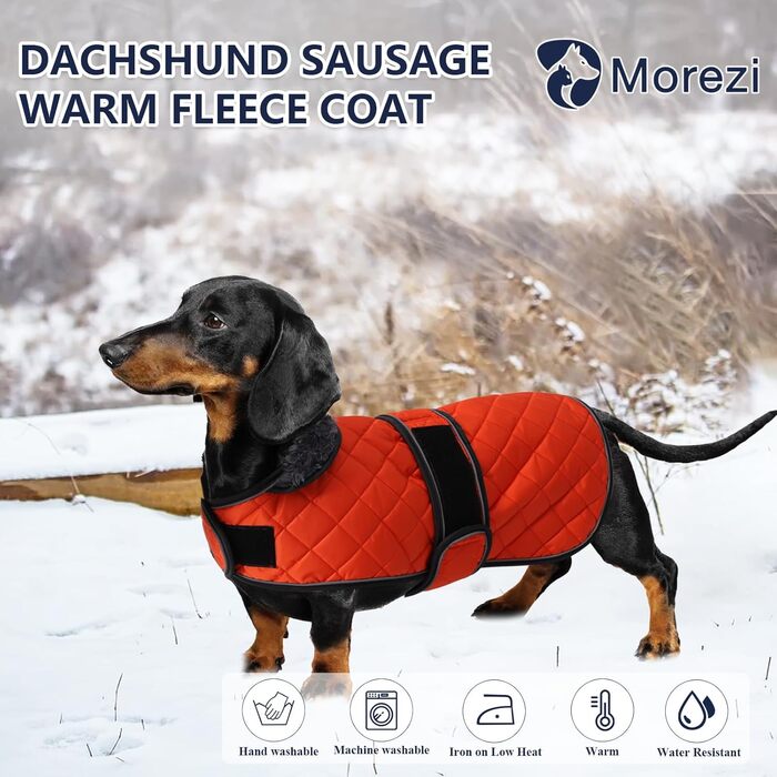 Зимова куртка MOREZI Dachshund, водонепроникна, вовна, регульована, S (довжина спинки 42-45см), помаранчева