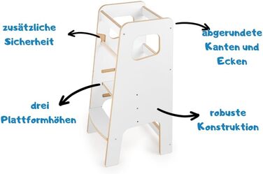 Дитячий навчальний стільчик Монтессорі з перекладиною – білий кухонний помічник, підставка для малюків, безпечний та надійний, з фіксатором, регульована висота, улюблець батьків, сучасний та стійкий, модель 4 - Білий (модель 3 - Білий)
