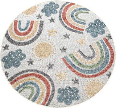 Домашній вуличний килим TT для дитячої кімнати, дитячий килимок для ігор, Райдужний кремовий дизайн, розмір (діаметр 200 см круглий)