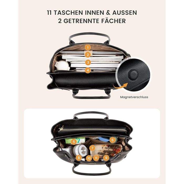 LOVEVOOK Сумка для ноутбука 15.6 дюймів, жіноча, велика, водонепроникна, шкіряна, для роботи, навчання, офісу, універсальна, чорна