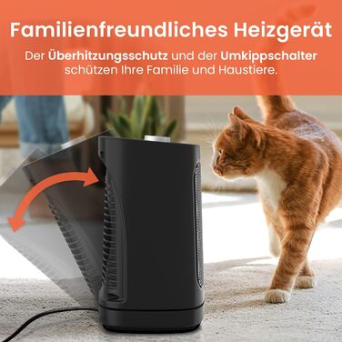 Про Breeze 1800W міні керамічний обігрівач з двома рівнями потужності, автоматичним гойданням та режимом охолодження для ванної, вітальні, офісу, тераси - Чорний