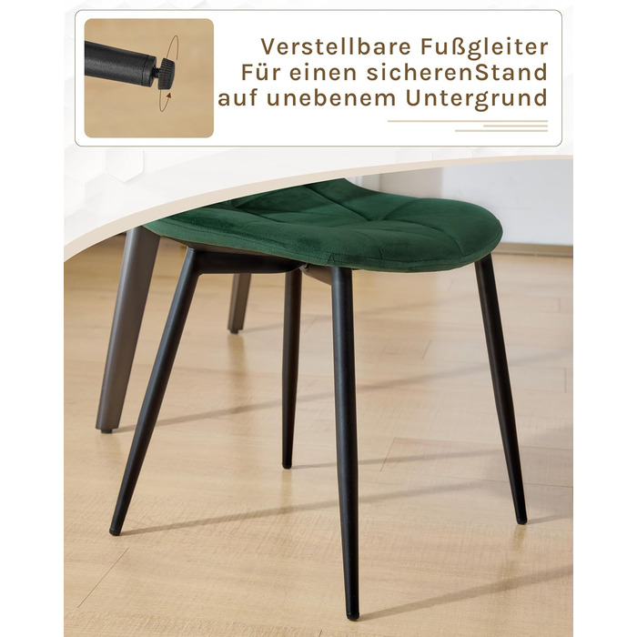 Набір обідніх стільців Lestarain (4 шт.) з підлокотниками, для кухні, вітальні, обідньої кімнати. М'які стільці з оксамитовим покриттям, металевий каркас, ергономічний дизайн, темно-зелений колір