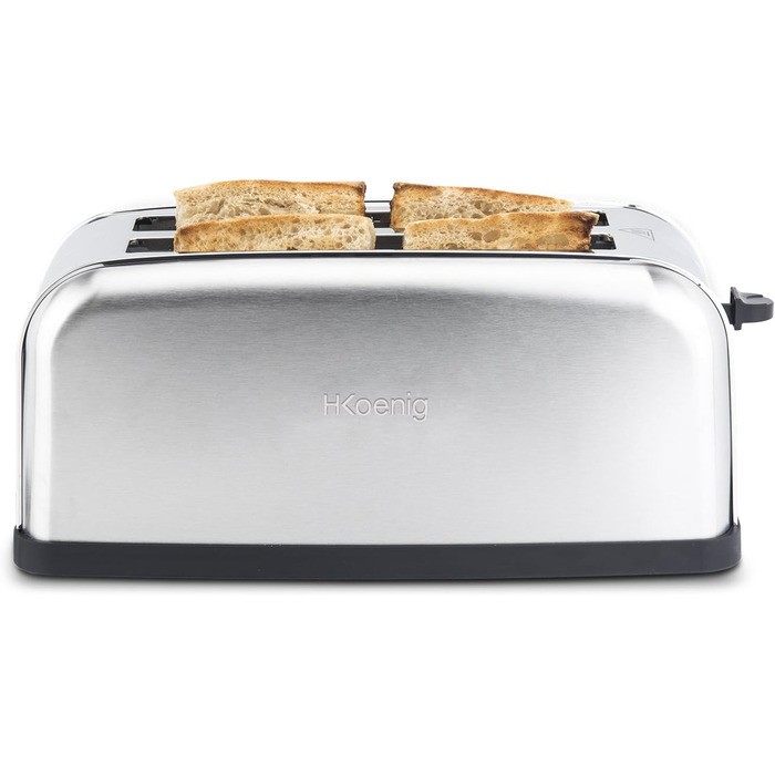 Тостер/тостер H.Koenig TOAS28 з довгим отвором / 7 режимів нагріву / 3 функції/підходить для фермерського хліба, 4 тости або багет/нержавіюча сталь/срібло
