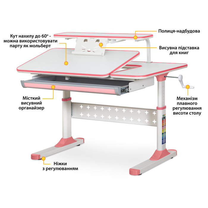 Комплект парта Evo-кids TH-320 Pink + крісло Evo-kids Mio Lite KP (арт.TH-320 W/PN + Y-208 KP)