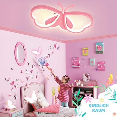 Світлодіодний настінний світильник LUOLONG для дитячої кімнати, креативний приліжковий світильник у вигляді метелика для дитячої кімнати, лампа для кімнати для хлопчиків і дівчаток з регульованою яскравістю, приліжкова лампа для спальні з малюнком- (рожев