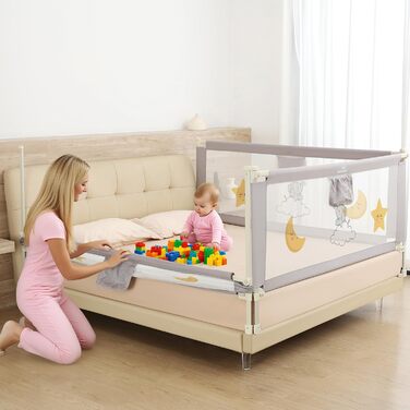 Бортики для ліжка дитячі 3 шт. (2x200 см + 1x180 см) складані, захист від випадання, малюнок - слоники