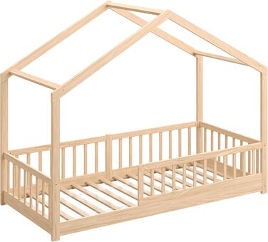 CADANI Мальте - ліжко-будиночок для дітей 120x200 см, біле, Montessori з бортиками, трансформується, з ламелями, до 200 кг, білий (90 x 200 см, натуральний)