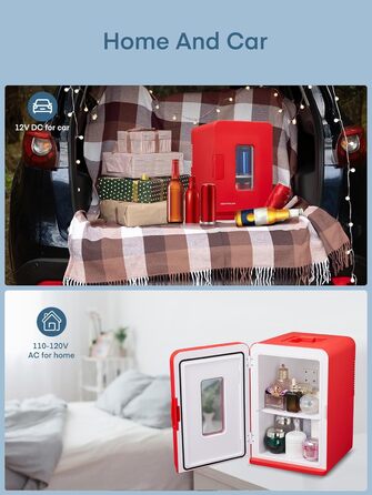 Mini холодильник FOHERE 15L з функцією охолодження та обігріву, для дому, офісу та авто, червоний