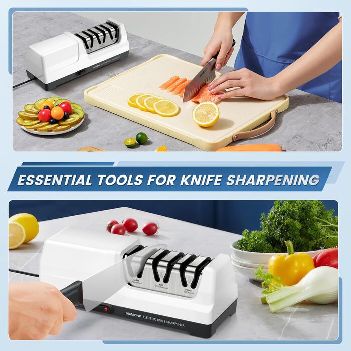 Електричний точило для ножів MusyVocay з алмазним покриттям, професійне 3-ступеневе, кухонне, для грубого шліфування та ремонту