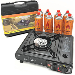 Набір газового пальника Gaskocher для кемпінгу з 8 балончиками бутану 227г, 1-ти вогонь, 2.2 кВт, Piezo запалювання, кейс