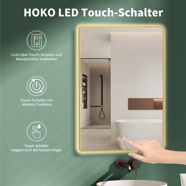 LED дзеркало для ванної кімнати HOKO Texas 60x80 см / 80x60 см з підсвічуванням, протитуманним покриттям та чорним металевим каркасом. Можливість встановлення вгору та вбік. Сенсорне керування + світло, регулювання кольору 2700-6500K (тепле, холодне, нейт