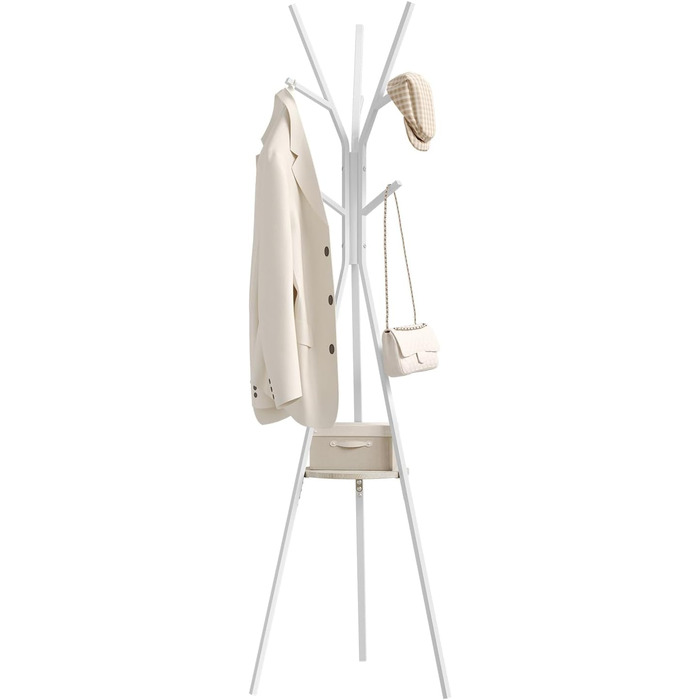 Вільна стійка для одягу WOLTU у вигляді дерева з полицею та 9 гачками, для одягу, шапок та сумок, біла, металева