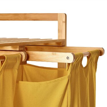 Кошик для білизни Lumaland з бамбука з 2 висувними мішками для білизни | Легкий у догляді, стійкий до вологи, легко очищується | Висота приблизно 73 см x 64 см ширина x 33 см глибина [Бежевий] 2 відділення для білизни, 2 мішки для білизни | Бежевий