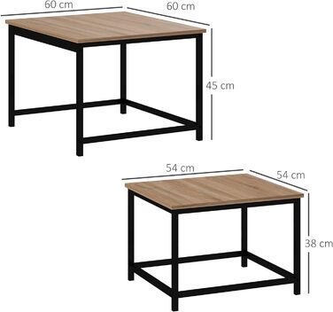 Набір журнальних столиків HOMCOM з 2 бічних столиків, журнальний столик, гніздовий стіл, журнальний столик промислового дизайну, стіл для вітальні під дерево, для спальні, сталь, натуральний