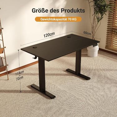 Електричний регульований стіл Claiks 120x60 см з пам'яттю, з гачками, чорний